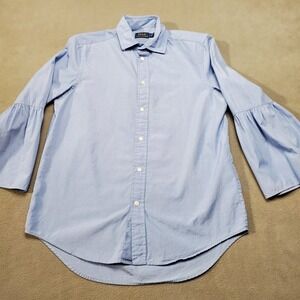 Polo Ralph Lauren Button Up Shirt Womens 4 Blue Excellent Bell Sleeve Cotton